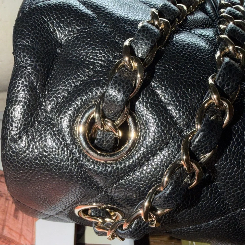 CHANEL XXL Black Caviar leather Classic Airline Travel Flap Bag Gold CC Handbag - Picture 11 of 11